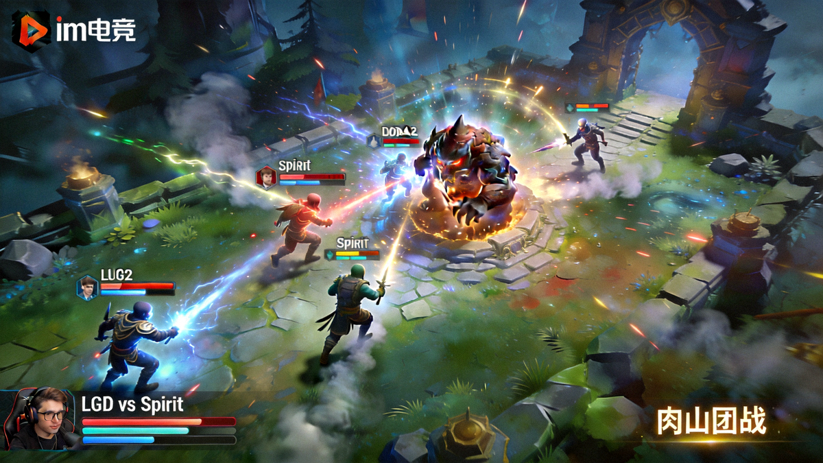 im电竞高清直播画面：DOTA2国际邀请赛LGD与Spirit围绕肉山团战的高潮时刻