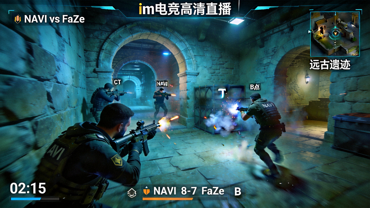 im电竞高清直播画面：CS2 Major淘汰赛NAVI与FaZe在远古遗迹地图的攻防战术